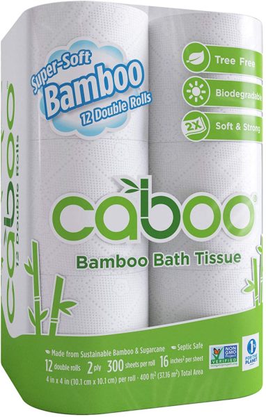 Caboo Tree Free Bamboo Toilet Paper, 2 Ply 300 Sheets, 12 Double Rolls ...