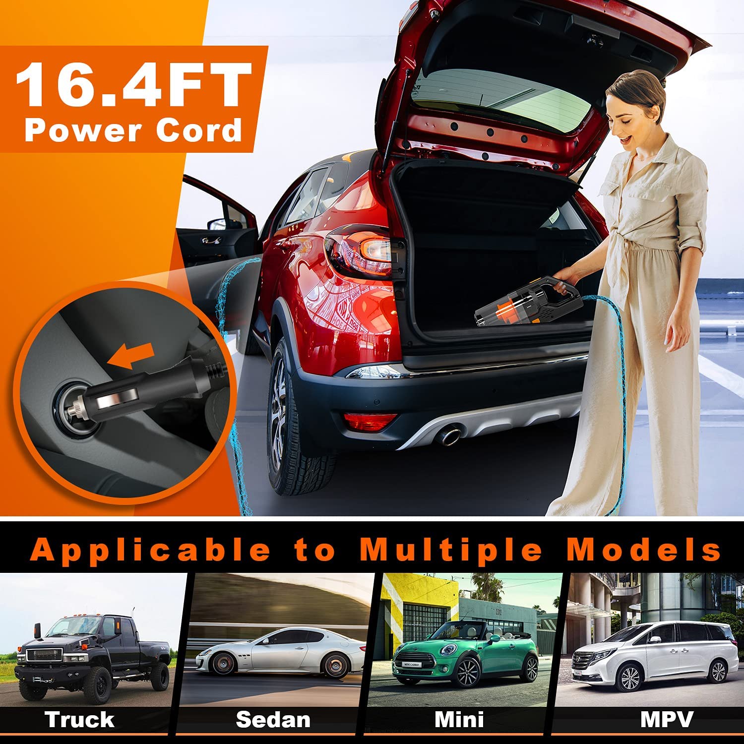 CherylonCar Portable Car Vacuum Cleaner High Power for Car
