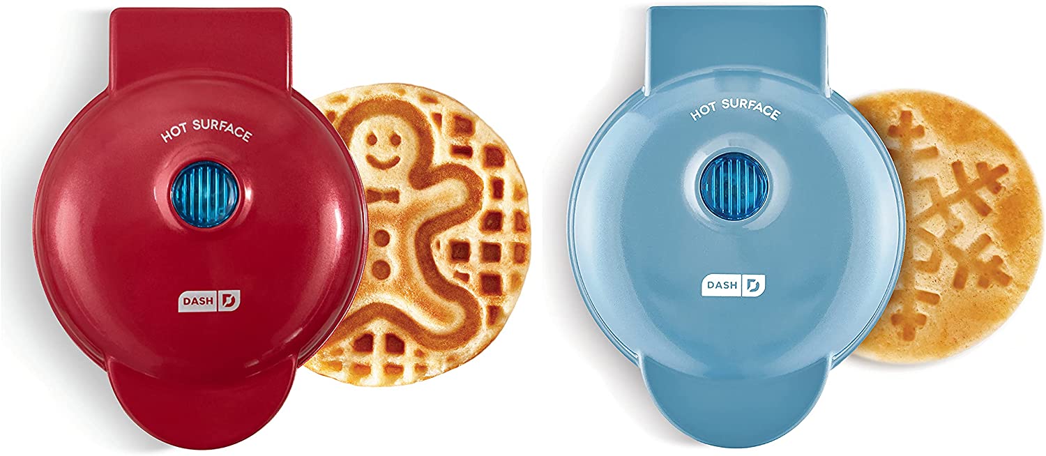 Dash Mini Waffle Maker (2 Pack) Non-Stick Surfaces, Snowflake + Gingerbread