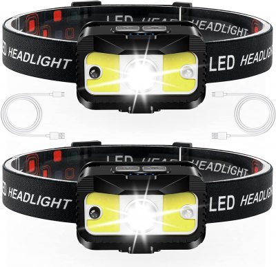 Headlamp Rechargeable, JNDFOFC 1200 Lumen Ultra Bright LED with White Red Light, 2 PACK
