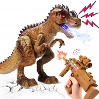 Remote Control Dinosaur Toys for Kids, RC T Rex React to Shooting, Roaring Realistic Simulation Sounds and LED Light