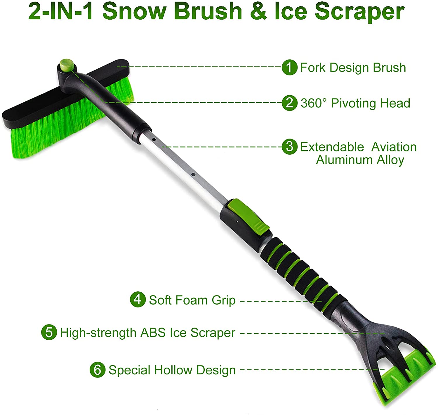 SEAAES Ice Scraper with Snow Brush for Car Windshield, Extendable Snow Brush  with Foam Grip for Truck SUV Wehicle Windows