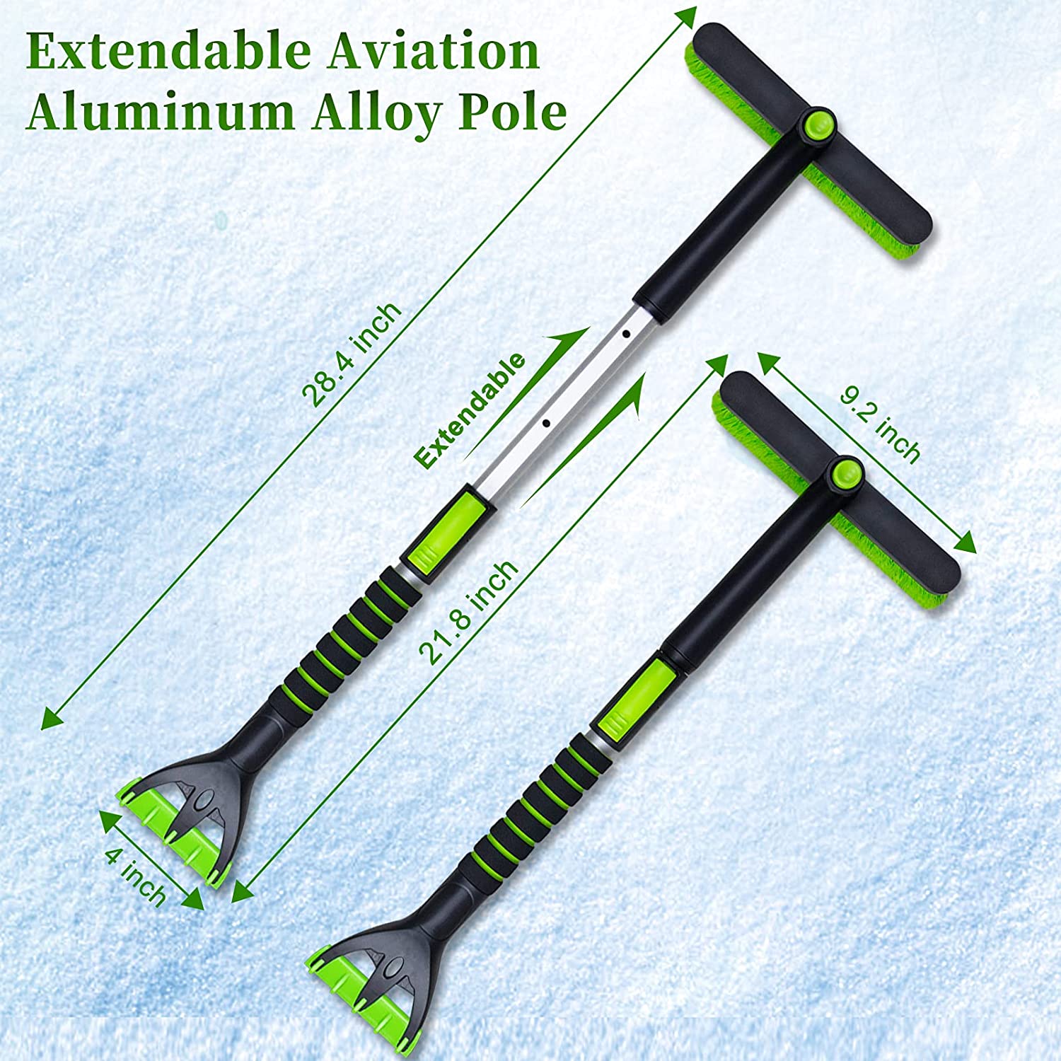SEAAES 39 Extendable Ice Scraper and Snow Brush with Foam Grip for Car  Truck SUV Vehicle Window Green