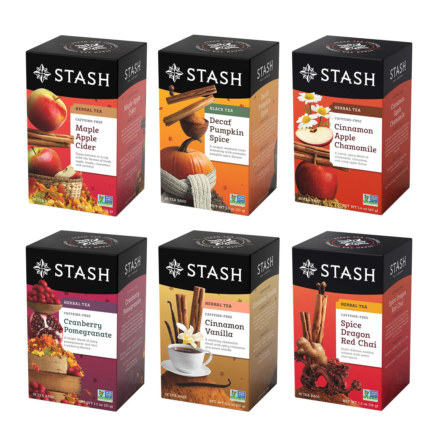 Stash Tea Fall for Autumn 6 Flavor Tea Sampler, 6 Boxes (120 Tea Bags ...