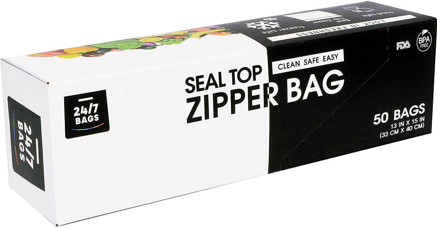 Great Value Fresh Seal Quart Storage Double Zipper Bags, 50 Count