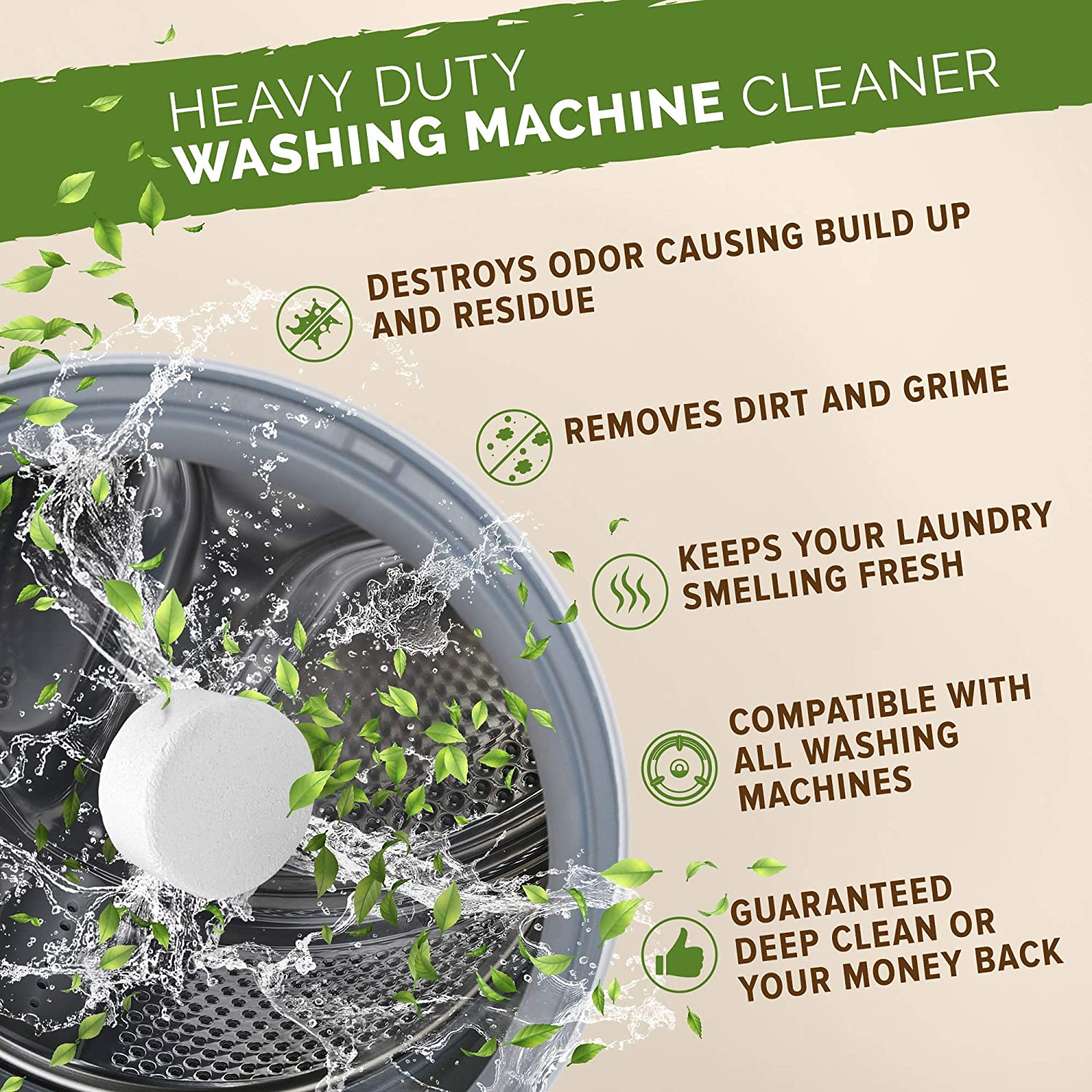 Renuv Washing Machine Cleaner, Top Load or HE, Slow Dissolving Huge 40g –