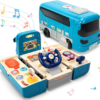 CUTE STONE Bus Car Toy, Kids Play Vehicle with Sound and Light, Steering Wheel.