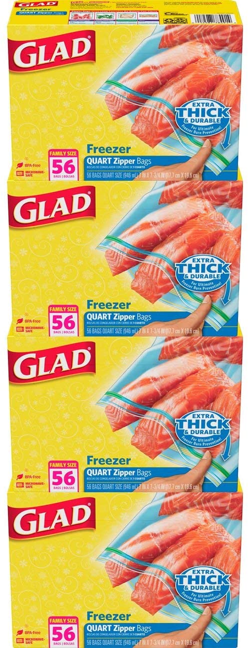 Glad Zipper Food Storage Freezer Bags - Quart Size - 56 Count