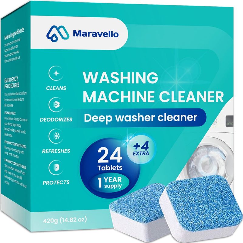 Maravello Washing Machine Cleaner, Solid Washer Deep Cleaning Tablet, 28  Tablets