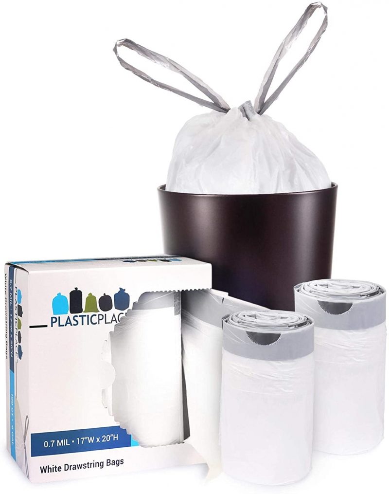 Plasticplace 5 Gallon Drawstring Trash Bags - White (100 Count