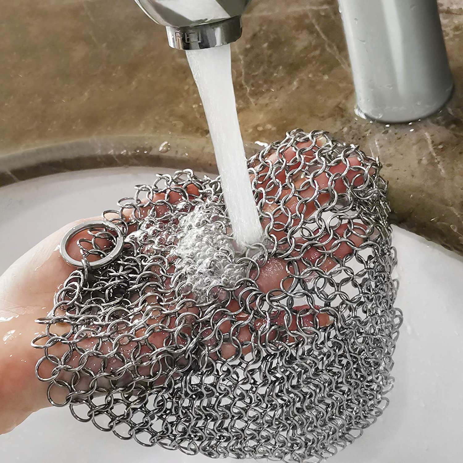 Stainless Steel Chainmail Scrubber for Pre-Seasoned Cast Iron Skillet