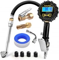 AZUNO Digital Tire Inflator with Pressure Gauge, 200 PSI (0.1 Res) w/LED Flashlight, Heavy Duty Air Compressor Accessories 7pcs Set, w/Lock on Air Chuck, Dual Head Chuck and 90° Tire Valve