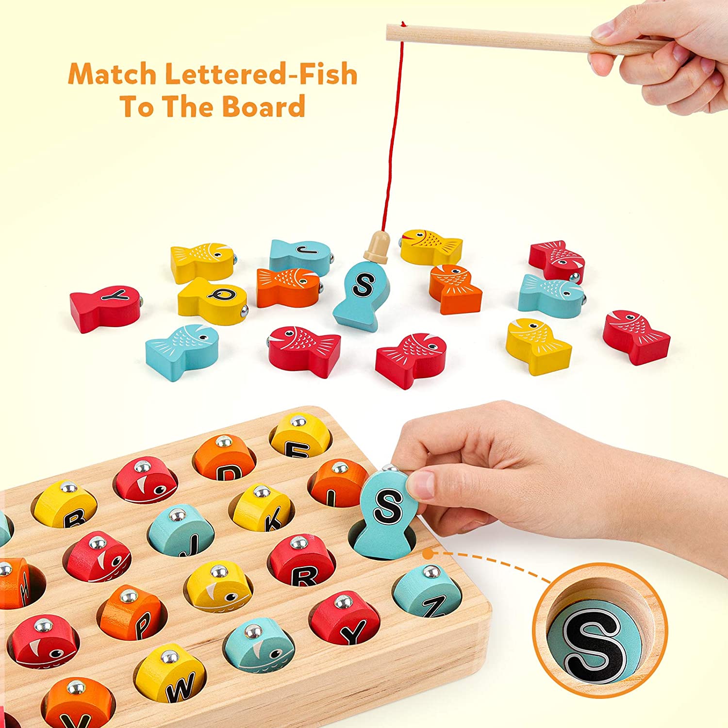 Coogam Wooden Magnetic Fishing Game, Fine Motor Skill Toy ABC