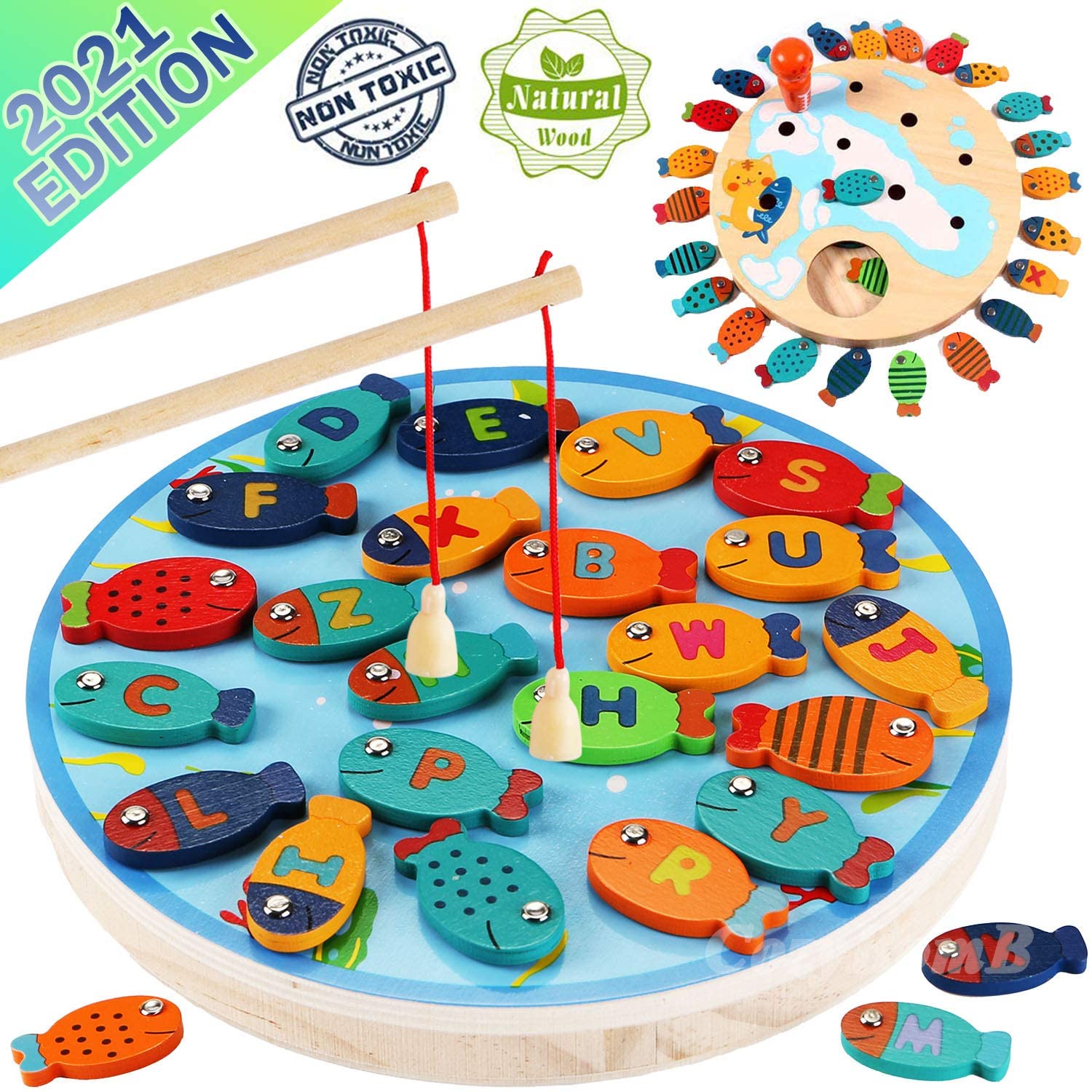 Magnetic Wooden Fishing Game Toy For Toddlers Alphabet Fish