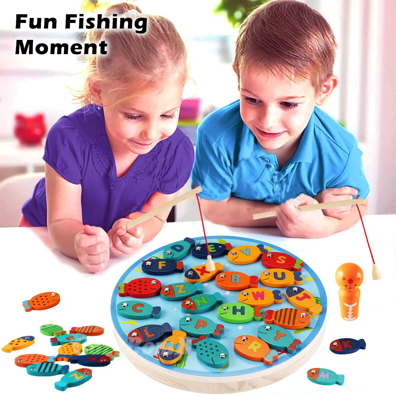 Magnetic Wooden Fishing Games for Toddlers Creative Fish Catching