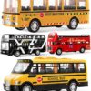 Geyiie Bus Toys for Kids, School Bus, City Bus London, 4 Pack
