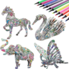 KAZOKU 3D Coloring Puzzle Set, 4 Animal Puzzles with 12 Pen Marker, Art Coloring