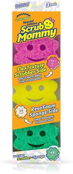 Scrub Daddy- Scrub Mommy - Dual Sided Sponge & Scrubber, Soft in Warm  Water, Firm in Cold, FlexTexture, Deep Cleaning, Dishwasher Safe,  Multipurpose