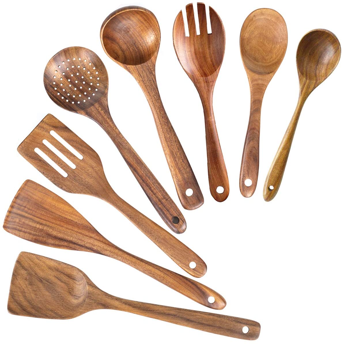 Wooden Spoons for Cooking 7-Pack - Bamboo Kitchen Utensils Set for Nonstick  Cookware