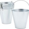 Juvale Galvanized Metal Ice Bucket Pails, 7 Inch, 6 Pack, Silver