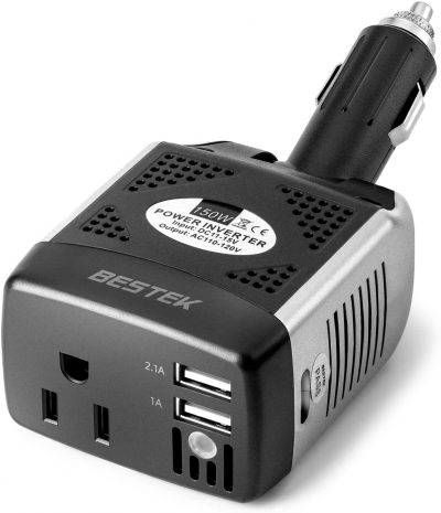BESTEK 150W Power Inverter 12V to 110V Voltage Converter Car Charger Power Adapter with 2 USB Charging Ports (3.1A Shared) (150W)