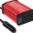 Upgraded 300W Power Inverter, DC 12V to 110V AC Car Power Converter with 4.8A Dual USB Ports Car Charger Adapter (Red)