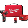 Milwaukee 2401-22 M12 12V Lithium-Ion Cordless 1/4 in. Hex Screwdriver Kit with Two 1.5Ah Batteries, Charger and Tool Bag