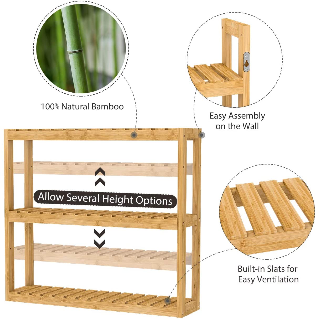 Bathroom Bamboo Shelf Organizer - 3 Tier Storage Shelf