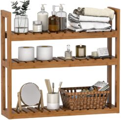 Bathroom Bamboo Shelf Organizer - 3 Tier Storage Shelf with Adjustable Wall Mounted Shelf Rack Over Toilet, Use for Bathroom, Kitchen, Living Room (Walnut)