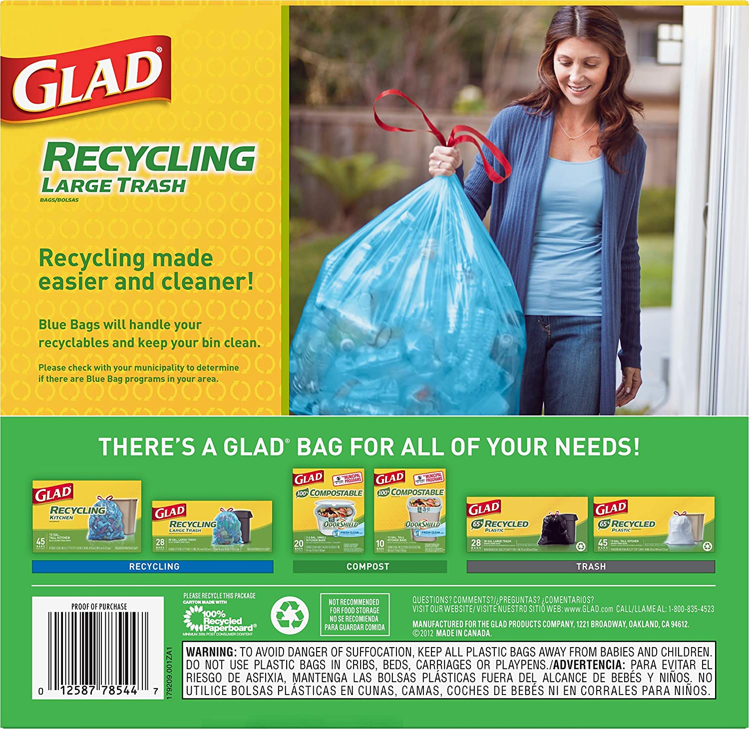 Glad Large Drawstring Recycling Bags - 30 Gallon Clear Trash Bag - 28 Count