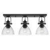 Golden Lighting Hines 7 in. Black with Seeded Glass 3-Light Semi-Flush Mount