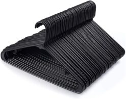 HOUSE DAY Black Plastic Hangers Tubular Adult Hangers 16.5 Inch, (Black, 60 Pack)