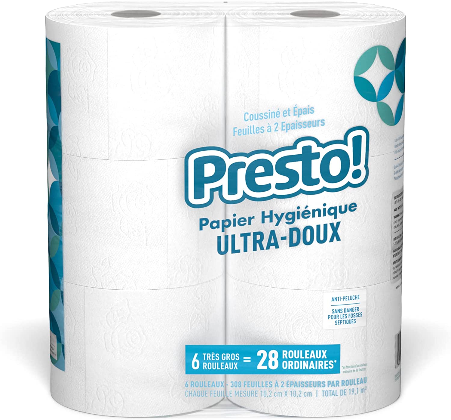 Presto! 308-Sheet Mega Roll Toilet Paper, Ultra-Soft, 6 Count (Pack of 4)