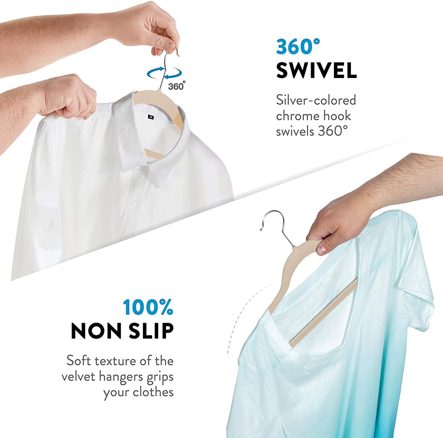 Zober Non-Slip Velvet Hangers - Suit Hangers (50-pack), Ivory