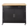 Glenville Black Double Drawer Kitchen Cart with Butcher Block Top and Locking Wheels (42" W)