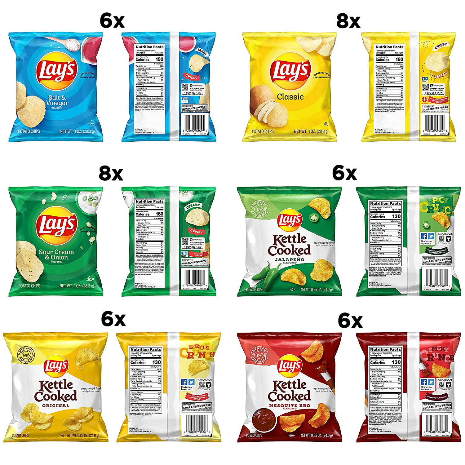 Lay's and Lay's Kettle Cooked Potato Chips Variety Pack, (40 Count)