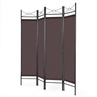 71 in. Brown 4-Panel Room Divider Privacy Screen with Metal Frame