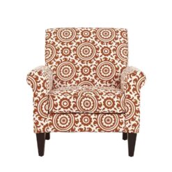 Handy Living Jean Orange and Cream Medallion Arm Chair, Fabric