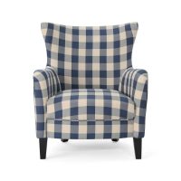 Noble House Arabella Blue Checkerboard Fabric Club Chair