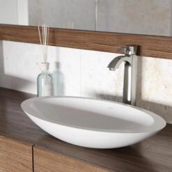 VIGO VG04011 Matte Stone Wisteria Composite Oval Vessel Bathroom Sink, White