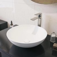 VIGO VG04015 Matte Stone Lotus Composite Round Vessel Bathroom Sink, White,