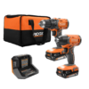RIDGID R9272 18V Cordless 2-Tool Combo Kit with 1/2 in. Drill/Driver, 1/4 in. Impact Driver, (2) 2.0 Ah Batteries, Charger, and Bag