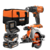 RIDGID R9207 18V Cordless 1/2 in. Drill/Driver and 6-1/2 in. Circular Saw Combo Kit with 2.0 Ah and 4.0 Ah Battery, Charger, and Bag