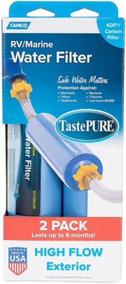 Camco TastePURE RV Water Filter - Reduces Bad Taste, Odor, Chlorine and  More - 2-Pack, Blue (40045)