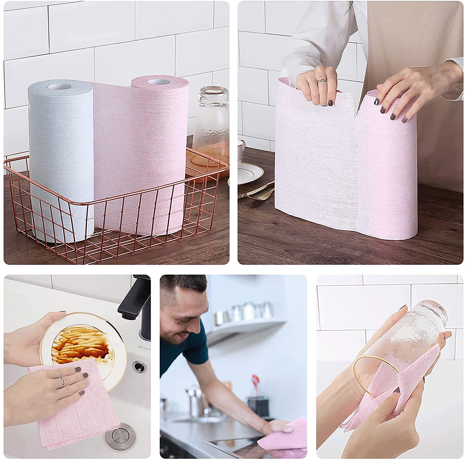KitchLife Reusable Bamboo Paper Towels - 3 Rolls, (Tricolor)