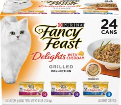 Purina Fancy Feast Delights with Cheddar Grilled Gourmet Wet Cat Food – (24) 3 oz. Cans (Cheddar Grilled Varieties 1 Pack of 24)