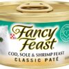 Purina Fancy Feast Grain Free Pate Wet Cat Food, Classic Pate Cod, Sole & Shrimp Feast - (24) 3 oz. Cans