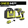 RYOBI PBLCK01K ONE+ HP 18V Brushless Cordless 1/2 in. Drill/Driver and Impact Driver Kit w/(2) 2.0 Ah Batteries, Charger, and Bag
