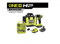 RYOBI PSBDD01K-A989504 ONE+ HP 18V Brushless Cordless Compact 1/2 in. Drill/Driver Kit with (2) 1.5 Ah Batteries, Charger, Bag, & 95PC Bit Set