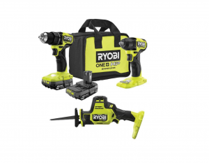 RYOBI PSBDD01K-PSBRS01B-PSBIW01B ONE+ HP 18V Brushless Cordless Compact 1/2 in. Drill/Driver, One-Handed Reciprocating Saw, Impact Wrench, (2) Batteries, Charger